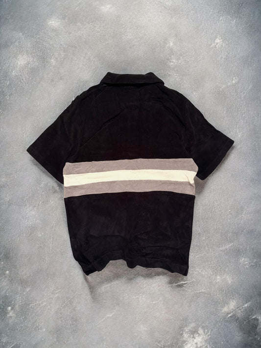 Vintage BAPE Black Cotton Cream Striped Polo Shirt