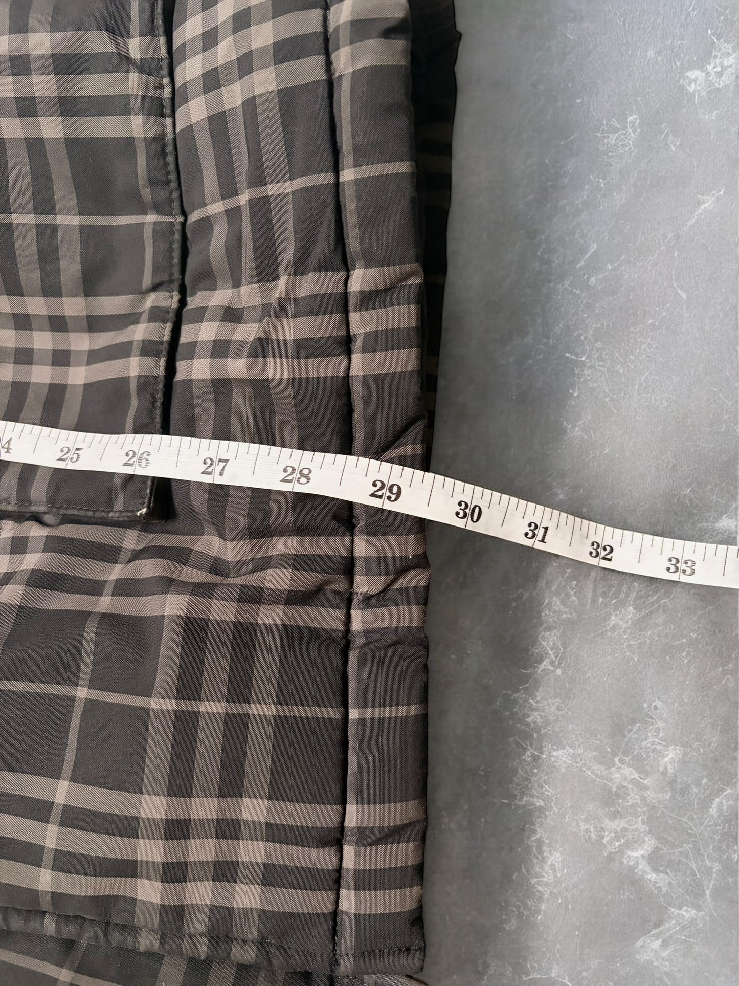 Vintage Burberry Blue Label Plaid Grey Fur Down Jacket