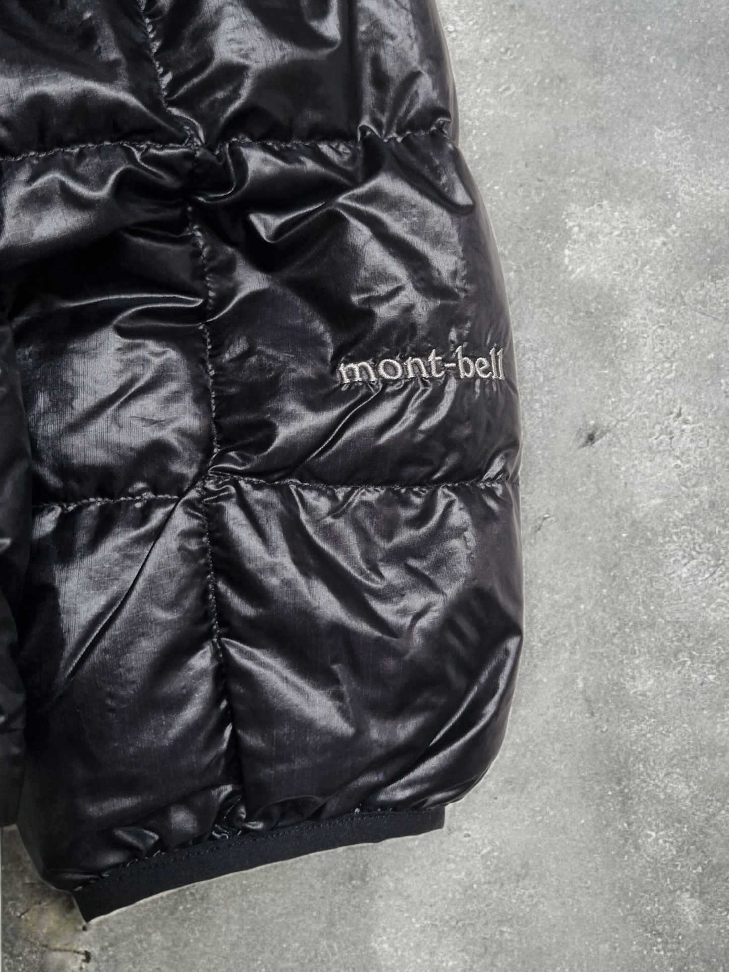 Montbell Vintage Black Square Stitch Technical Puffer Coat