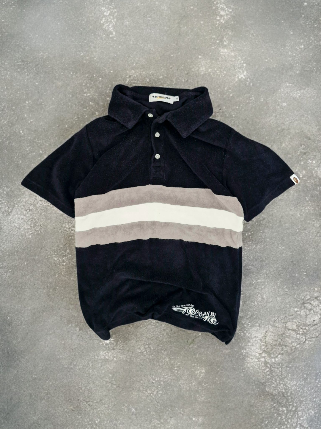 BAPE Vintage Black & Cream Stripe Polo Shirt