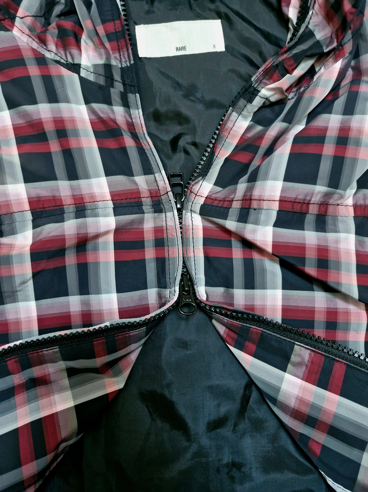 Vintage Japanese Black & Red/Pink Plaid Zip Up Technical Jacket