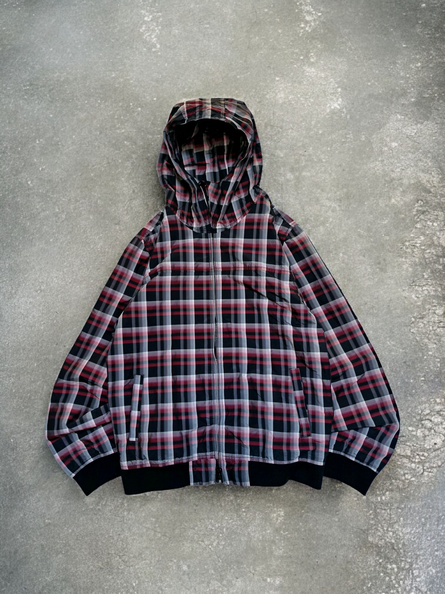 Vintage Japanese Black & Red/Pink Plaid Zip Up Technical Jacket