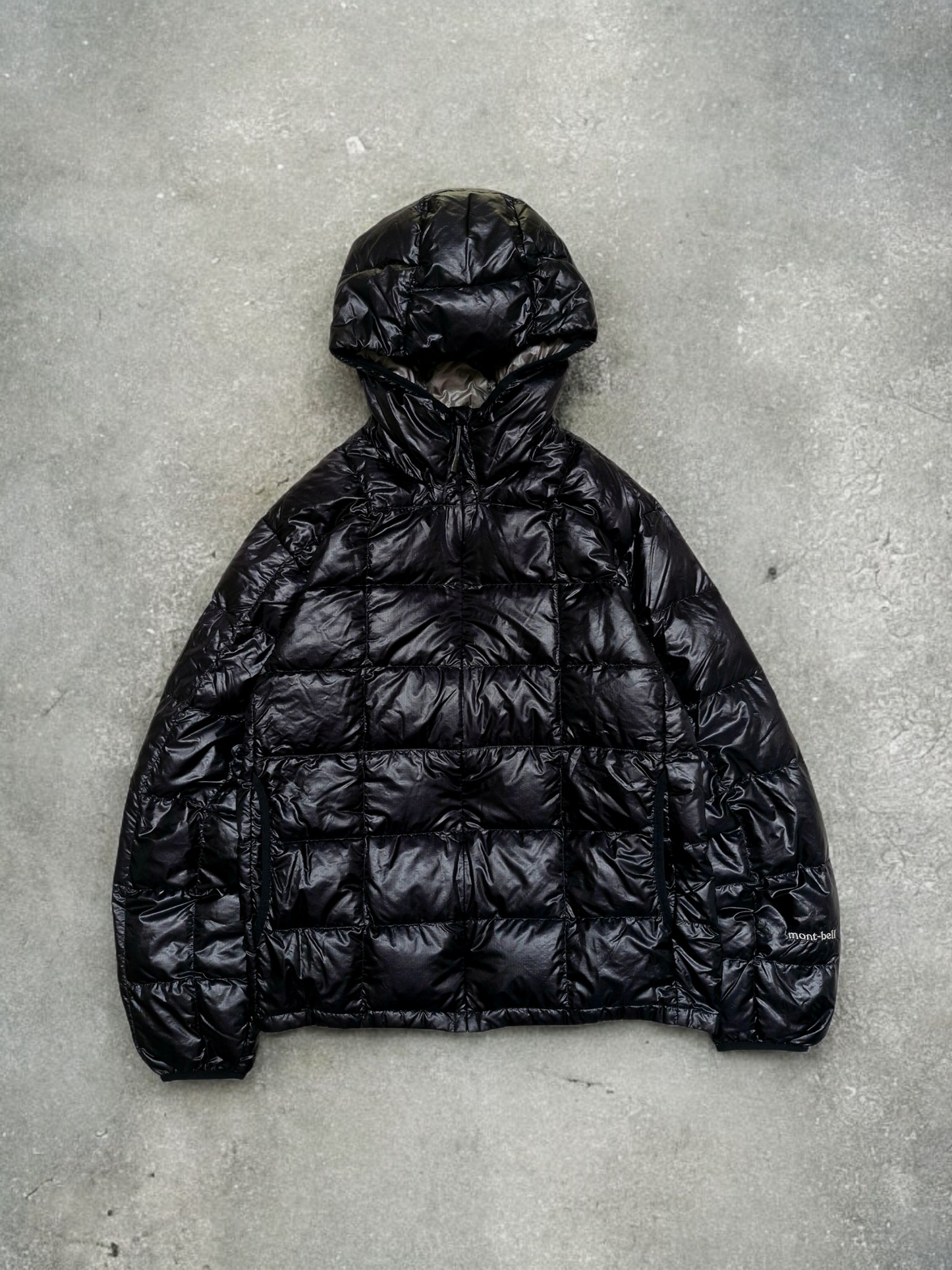 Montbell Vintage Black Square Stitch Technical Puffer Coat