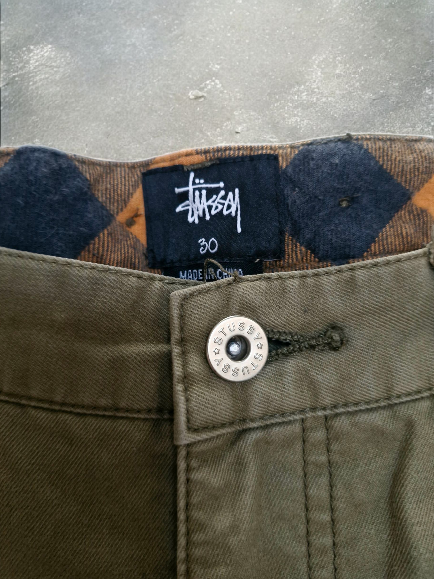 Stussy Vintage Khaki Green Straight Fit Trousers