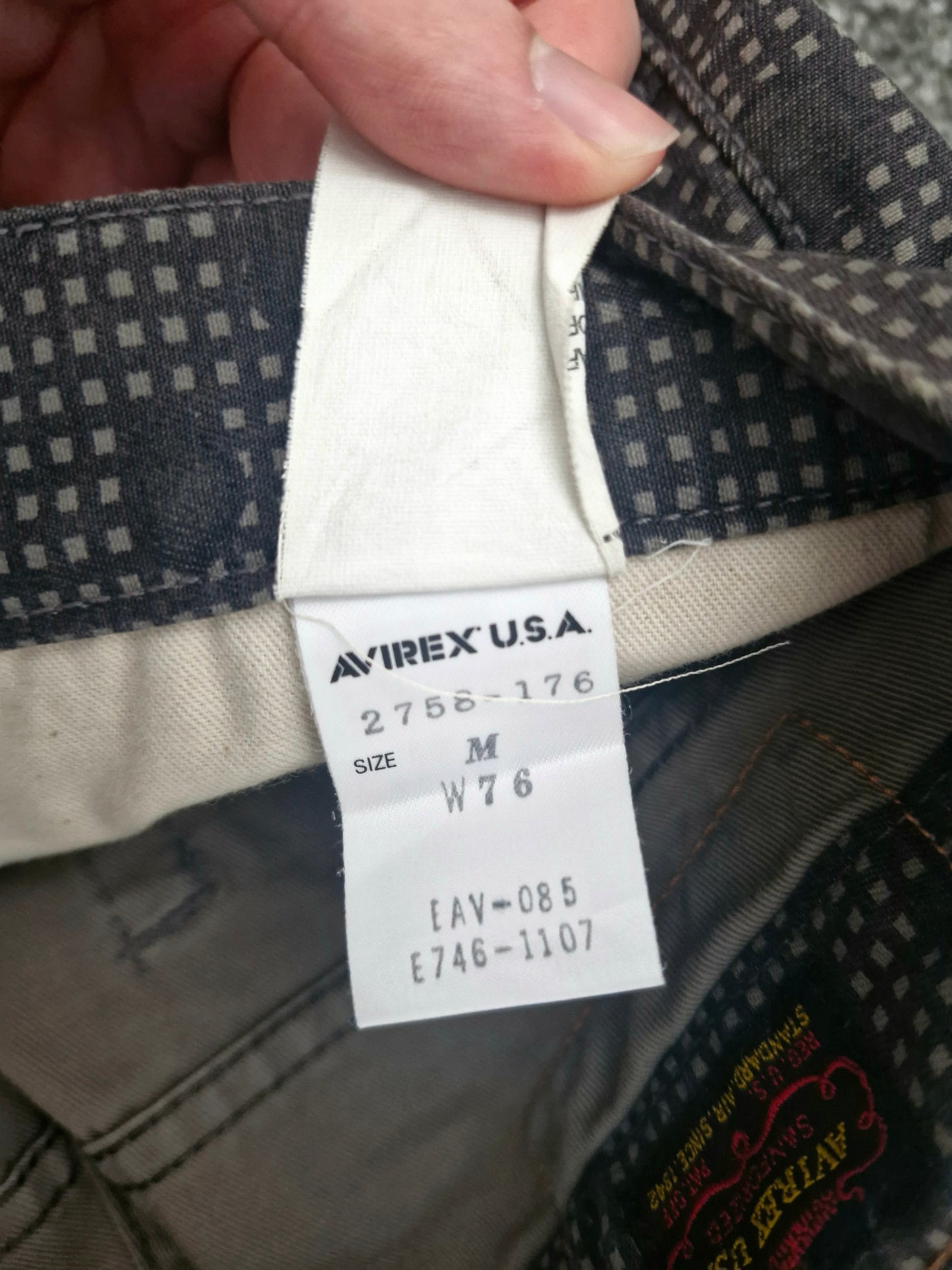 Avirex Vintage USA Grey Plaid Camo Dot Trousers