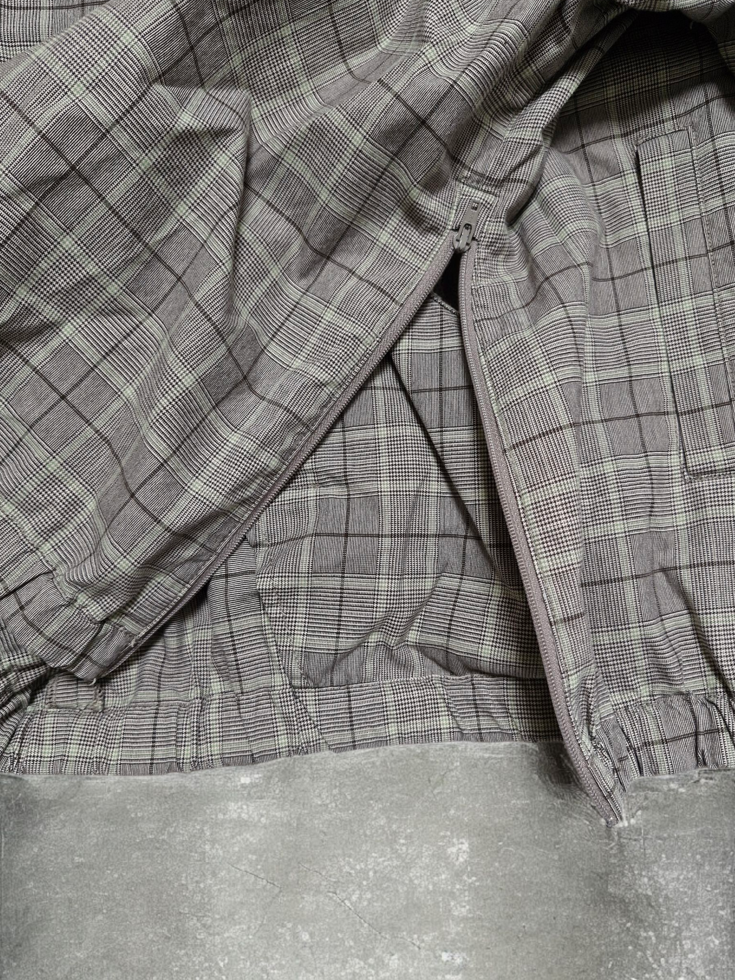 Vintage Japanese BG Grey Plaid Technical Half Zip Hoodie