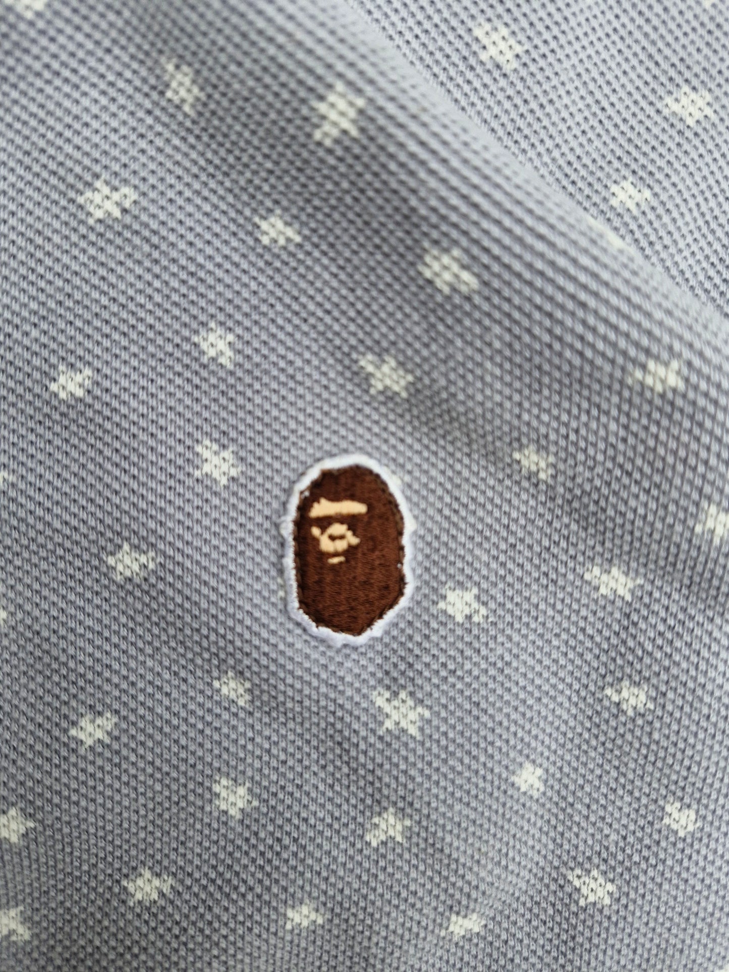 BAPE Vintage Early 2000's Blue/Grey Star Pattern Polo Shirt