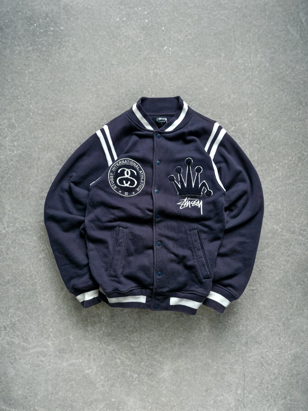 Stussy Vintage Navy & White Varsity Jacket