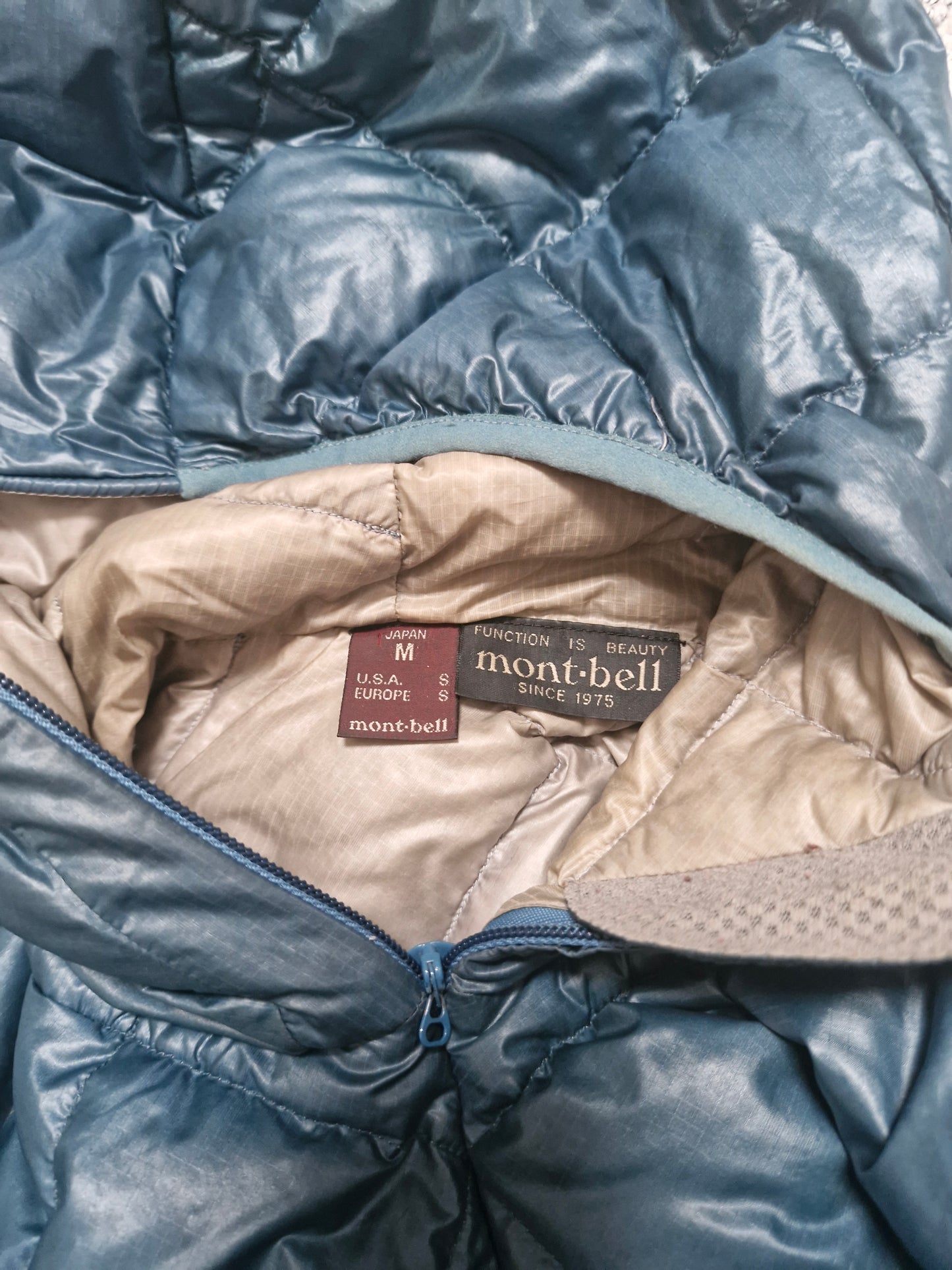 Montbell Vintage Light Blue Diamond Stitch Puffer Coat