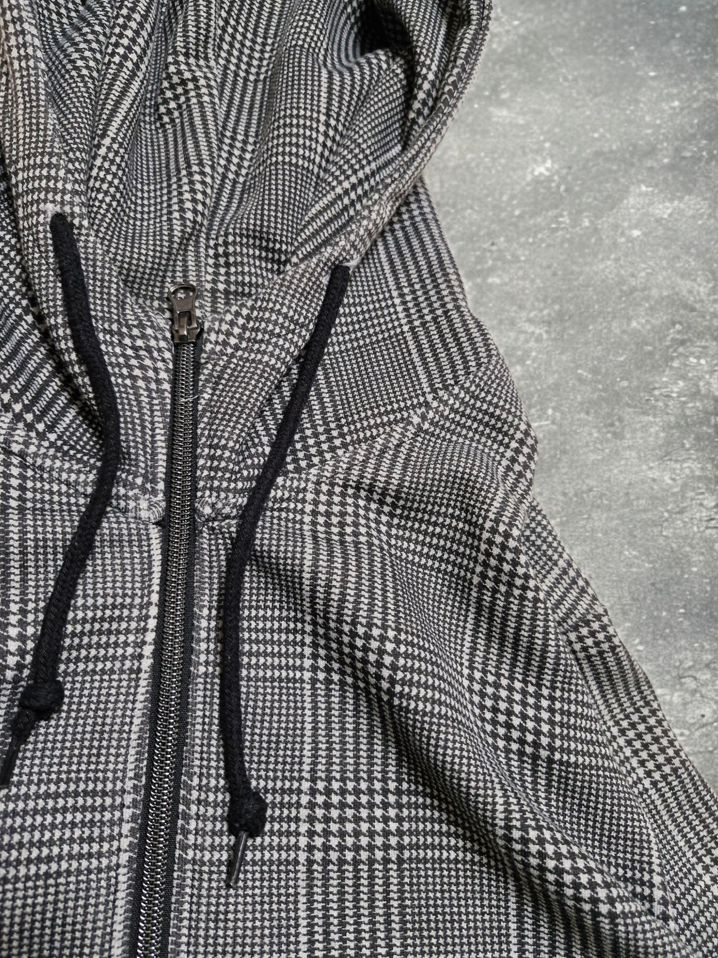 Vintage Rubik Japanese Grey Plaid Technical Hoodie