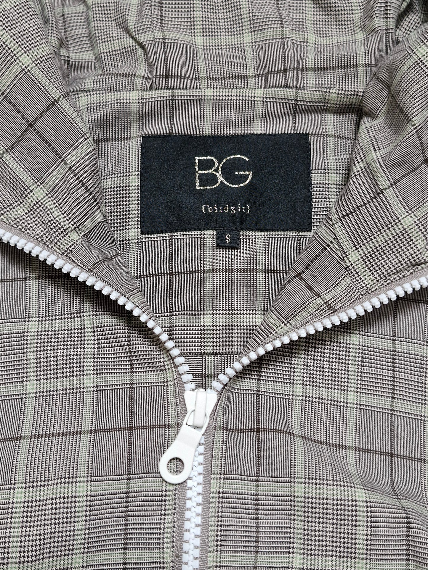 Vintage Japanese BG Grey Plaid Technical Half Zip Hoodie