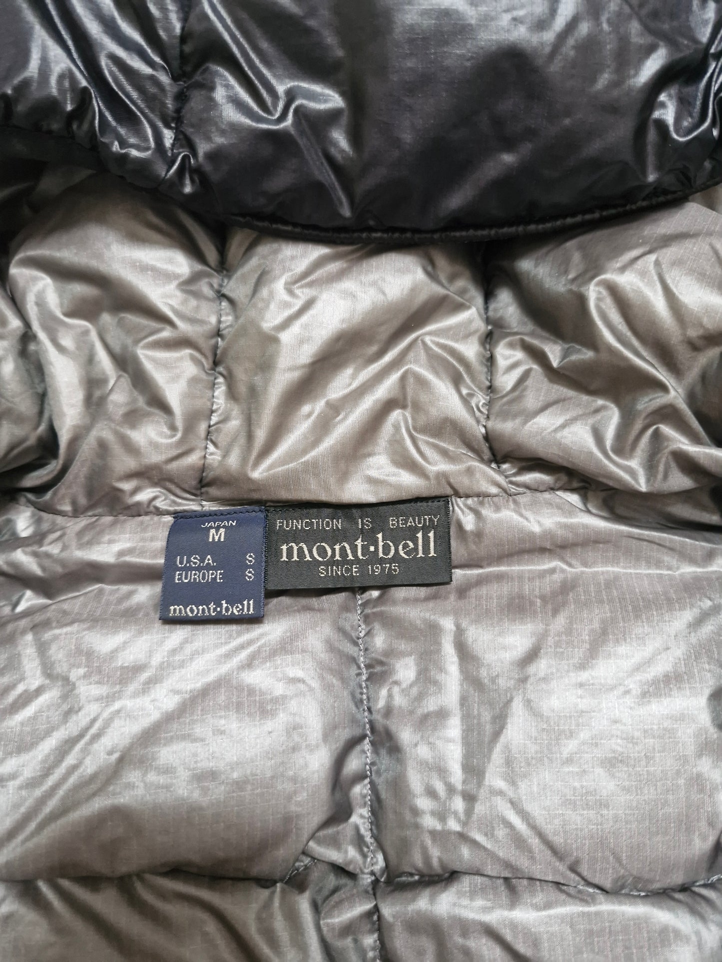Montbell Vintage Black Square Stitch Technical Puffer Coat