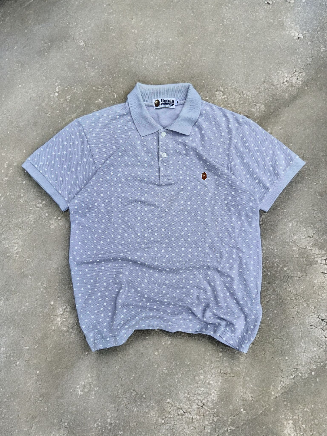 BAPE Vintage Early 2000's Blue/Grey Star Pattern Polo Shirt