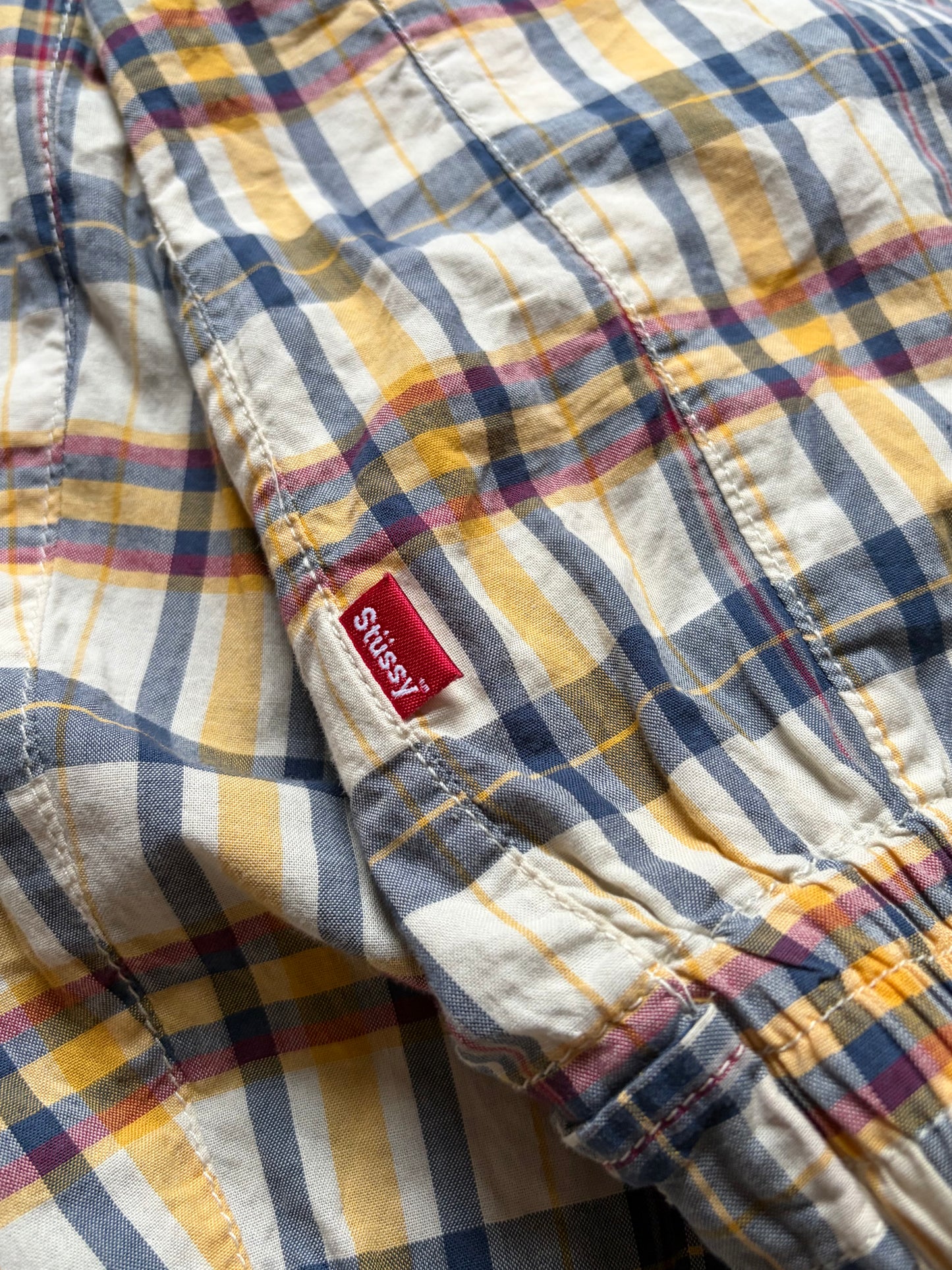 Vintage Stussy Plaid Yellow, Navy & White Long Sleeve Shirt