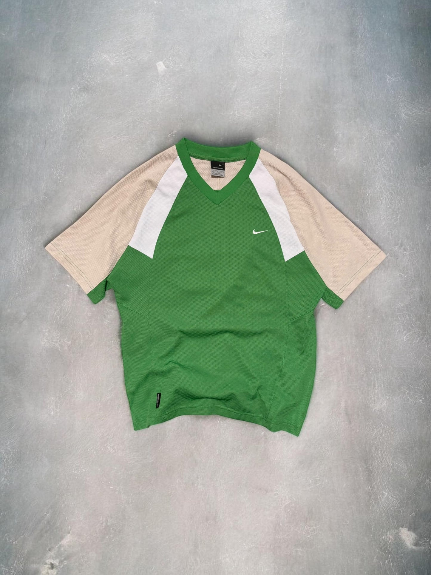 Vintage Early 2000s Nike Sphere Dry Green, Cream & White Panelled Tee