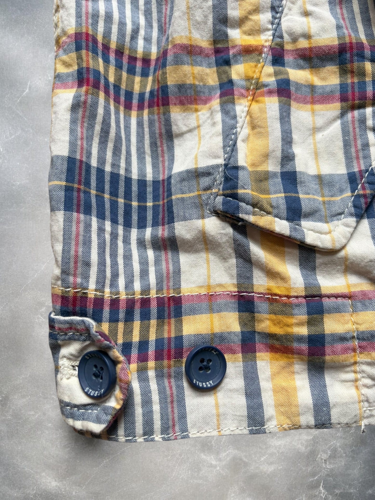 Vintage Stussy Plaid Yellow, Navy & White Long Sleeve Shirt