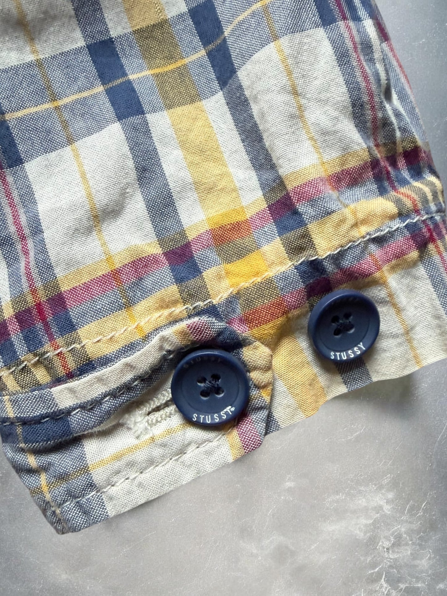 Vintage Stussy Plaid Yellow, Navy & White Long Sleeve Shirt