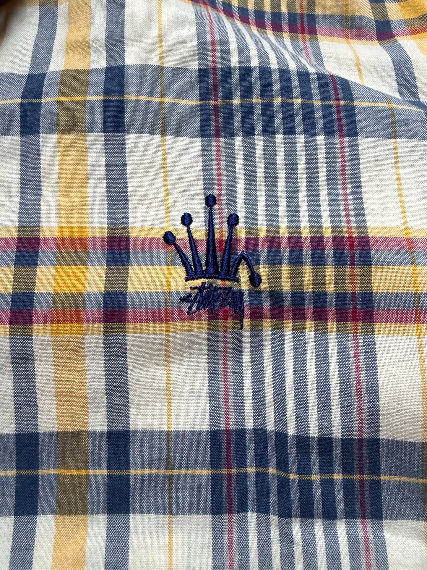 Vintage Stussy Plaid Yellow, Navy & White Long Sleeve Shirt