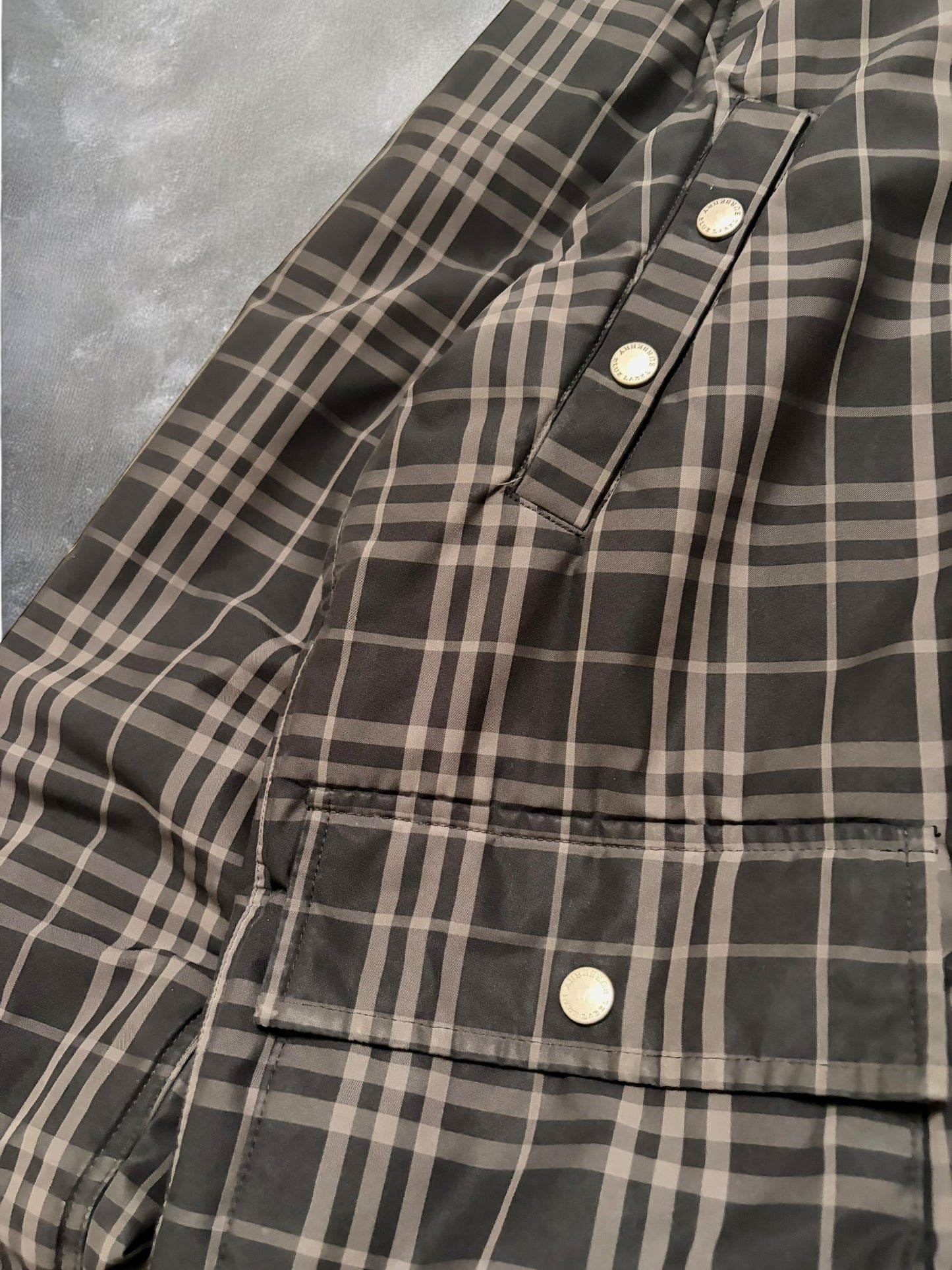 Vintage Burberry Blue Label Plaid Grey Fur Down Jacket