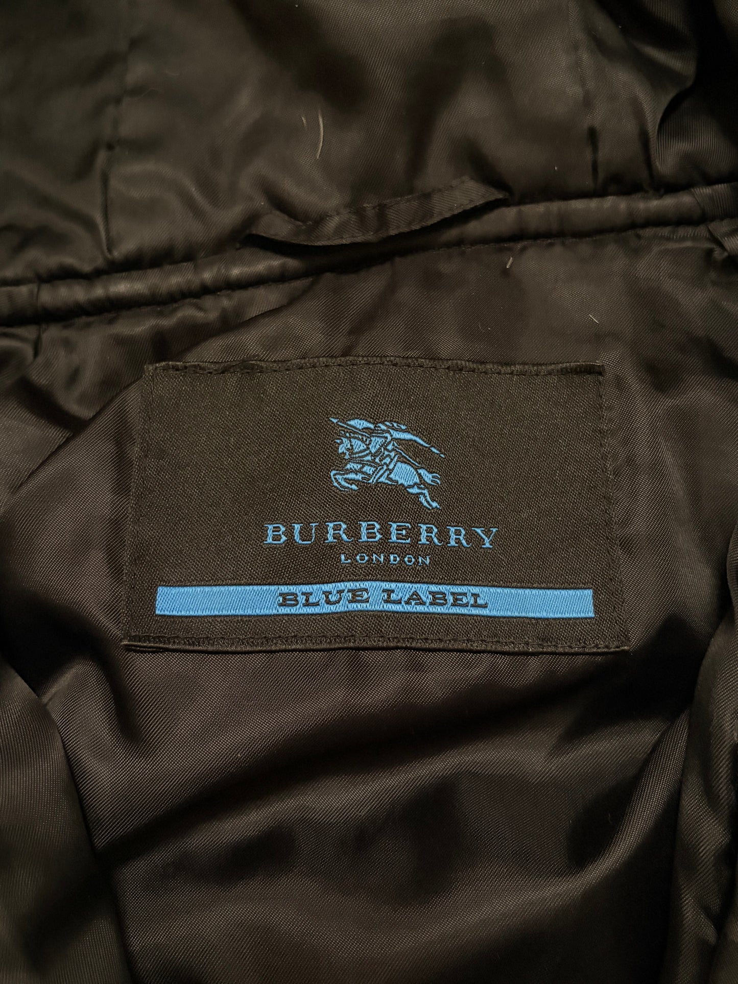 Vintage Burberry Blue Label Plaid Grey Fur Down Jacket