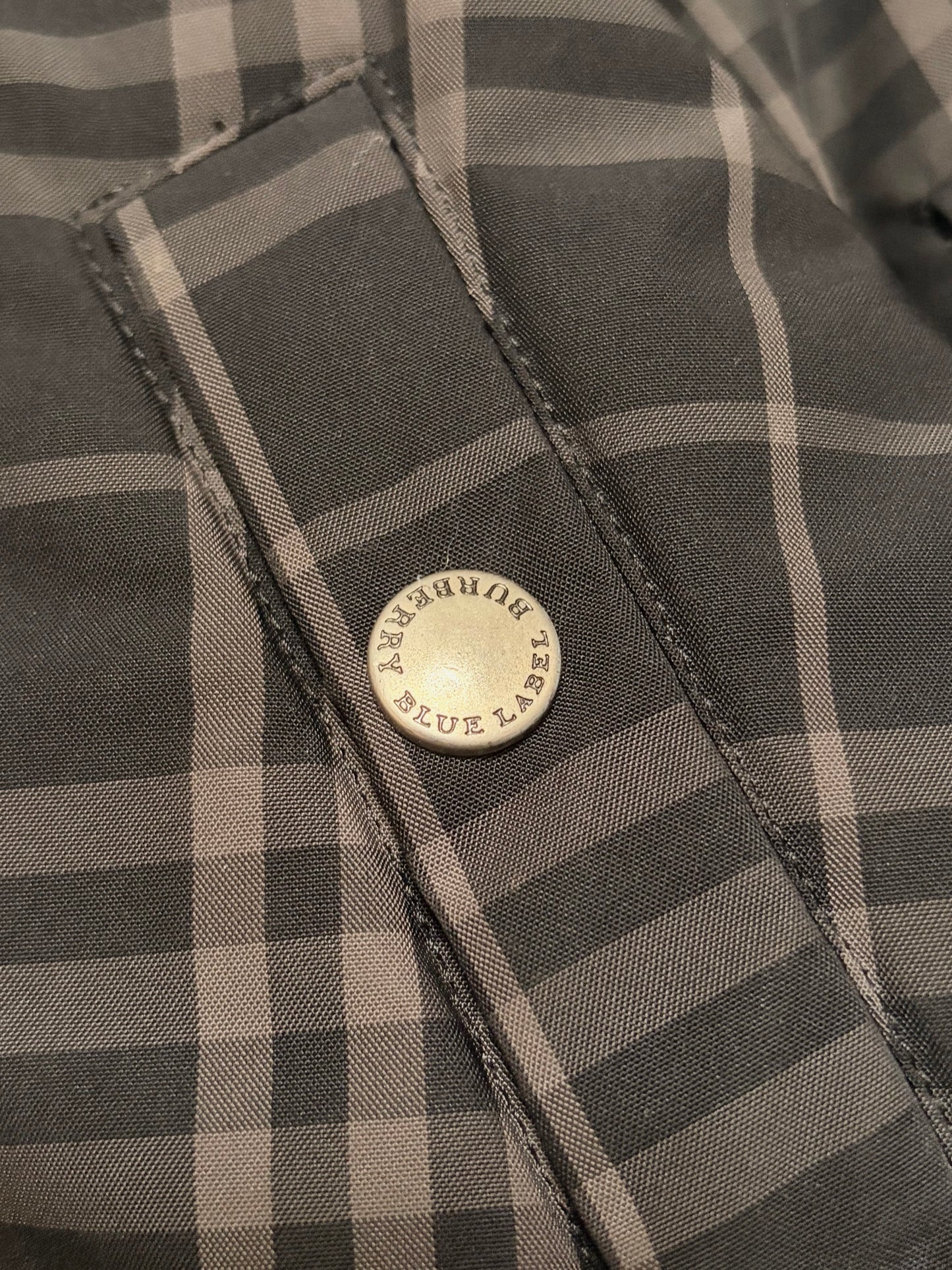 Vintage Burberry Blue Label Plaid Grey Fur Down Jacket