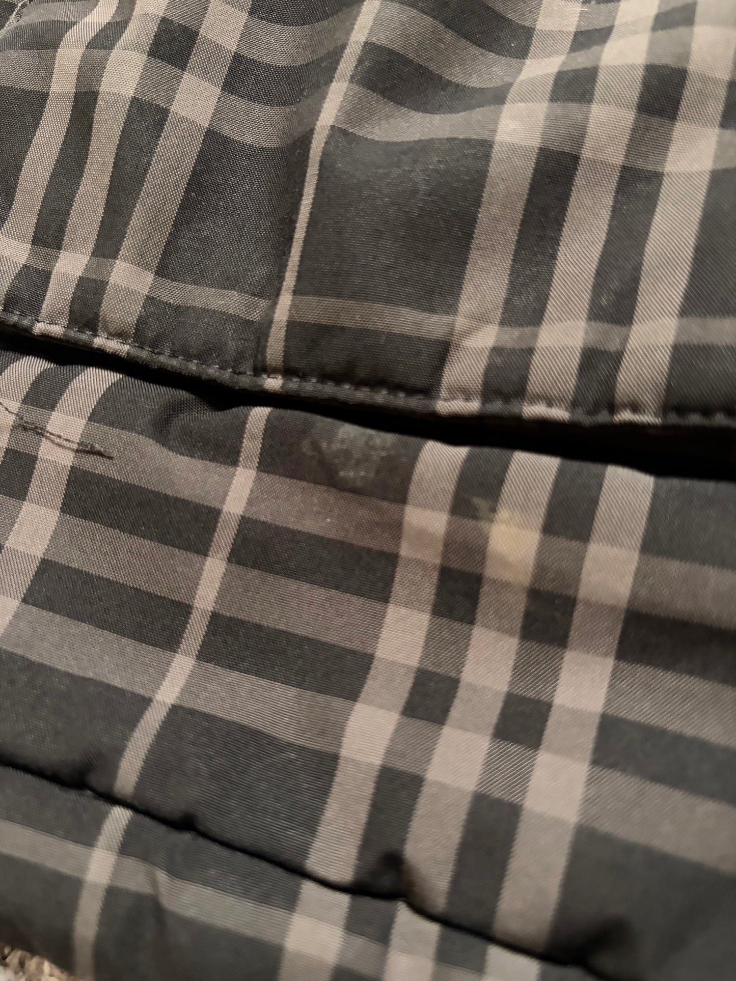 Vintage Burberry Blue Label Plaid Grey Fur Down Jacket