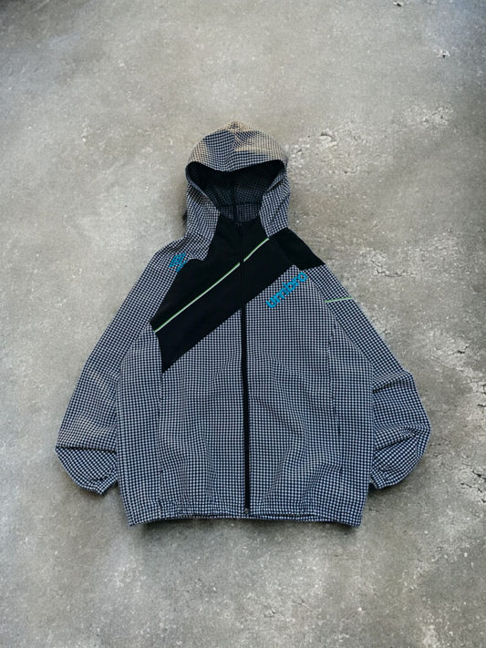 Umbro Vintage Grey & Black Plaid Embroided Technical Jacket