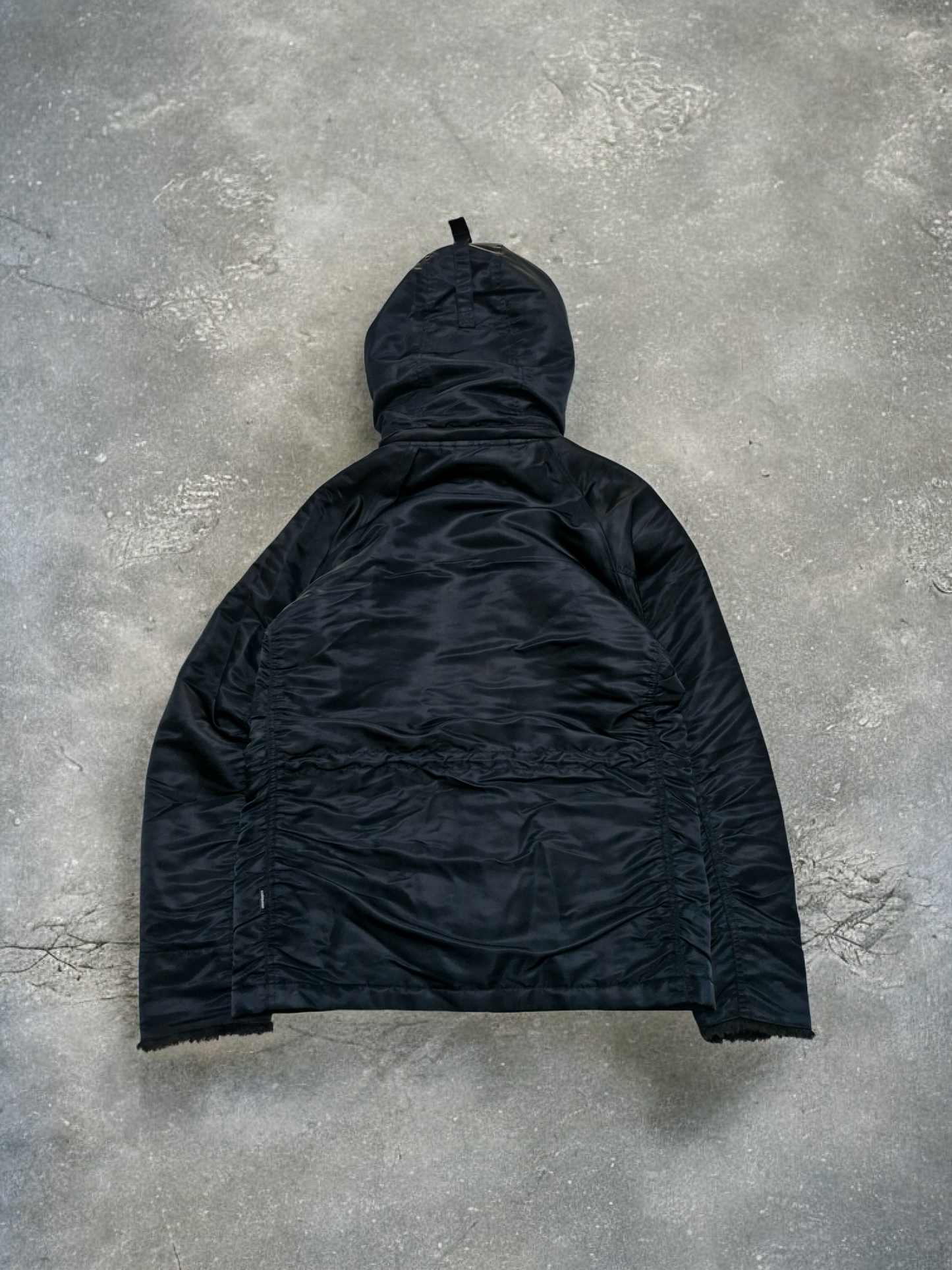 Vintage Black Fireman Metal Clasp Fur Lined Technical Quilted Bomber Jacket