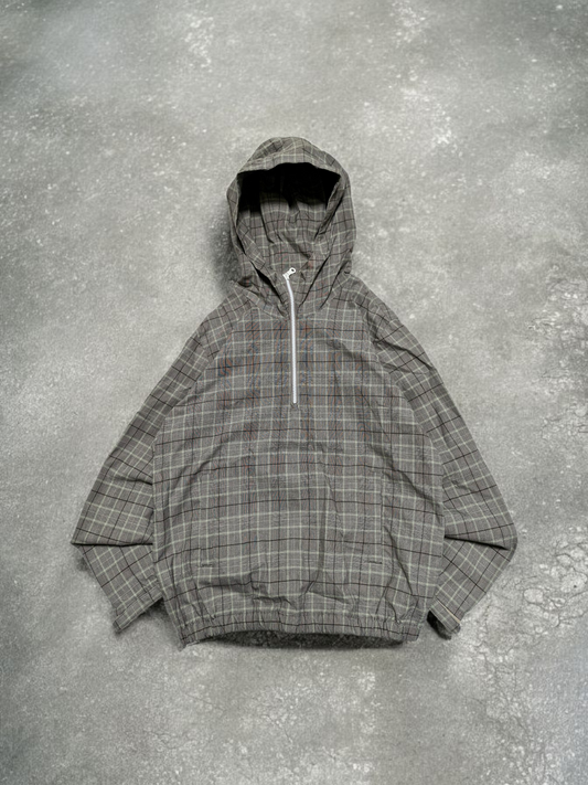 Vintage Japanese BG Grey Plaid Technical Half Zip Hoodie