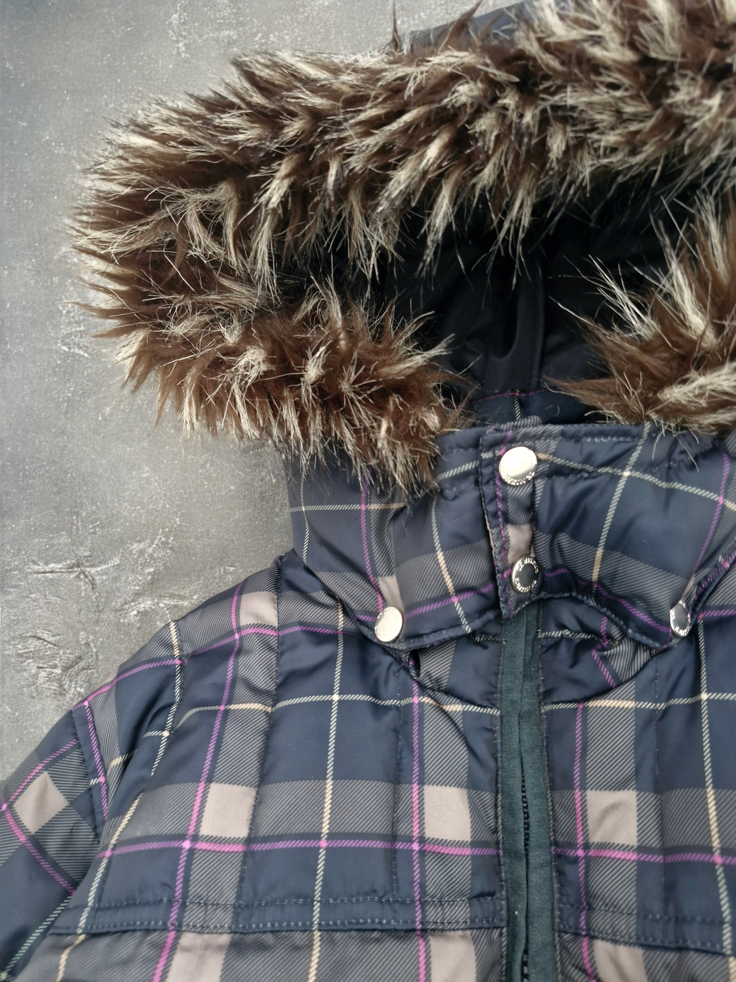 Japanese Plaid Fur Puffer Coat | Y2K