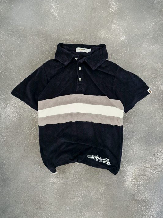 BAPE Vintage Black & Cream Stripe Polo Shirt