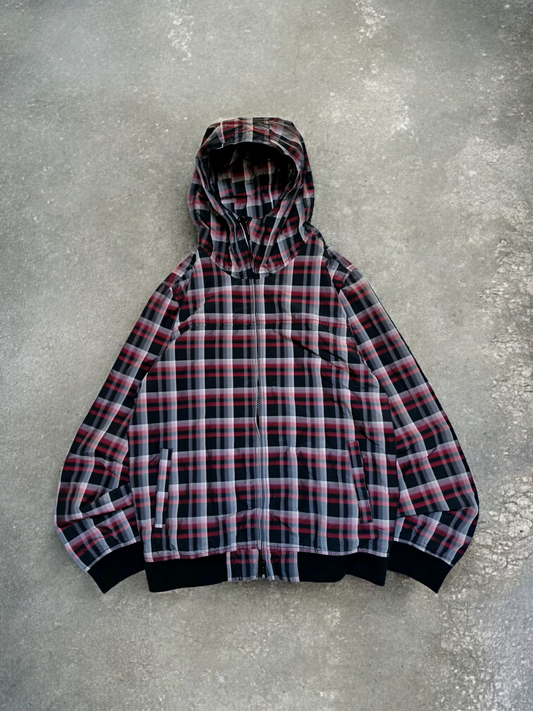 Vintage Japanese Black & Red/Pink Plaid Zip Up Technical Jacket