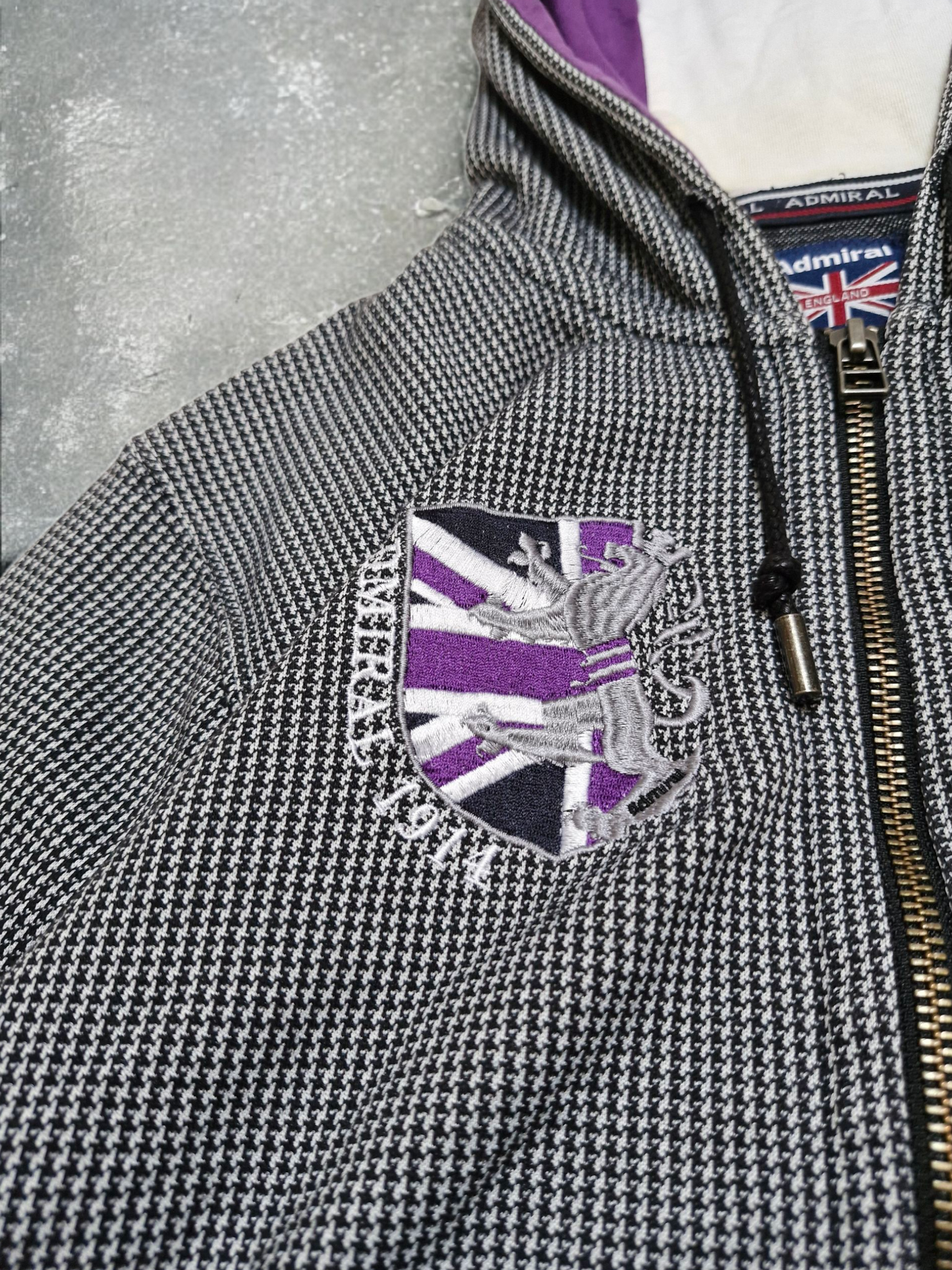Admiral Vintage Archival Plaid Grey & Purple Zip Up Hoodie