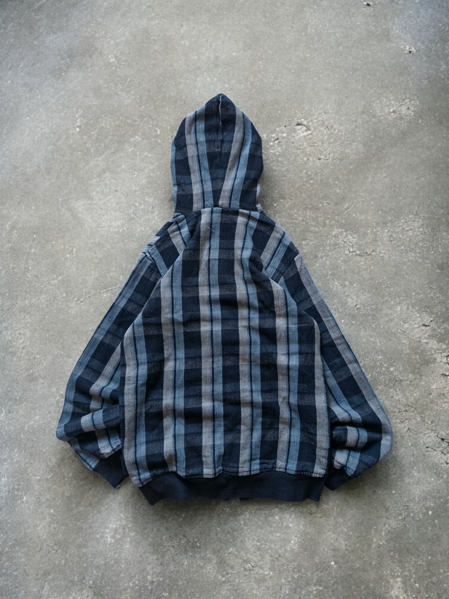 Vintage Stussy Grey Plaid Zip Hoodie | Y2K