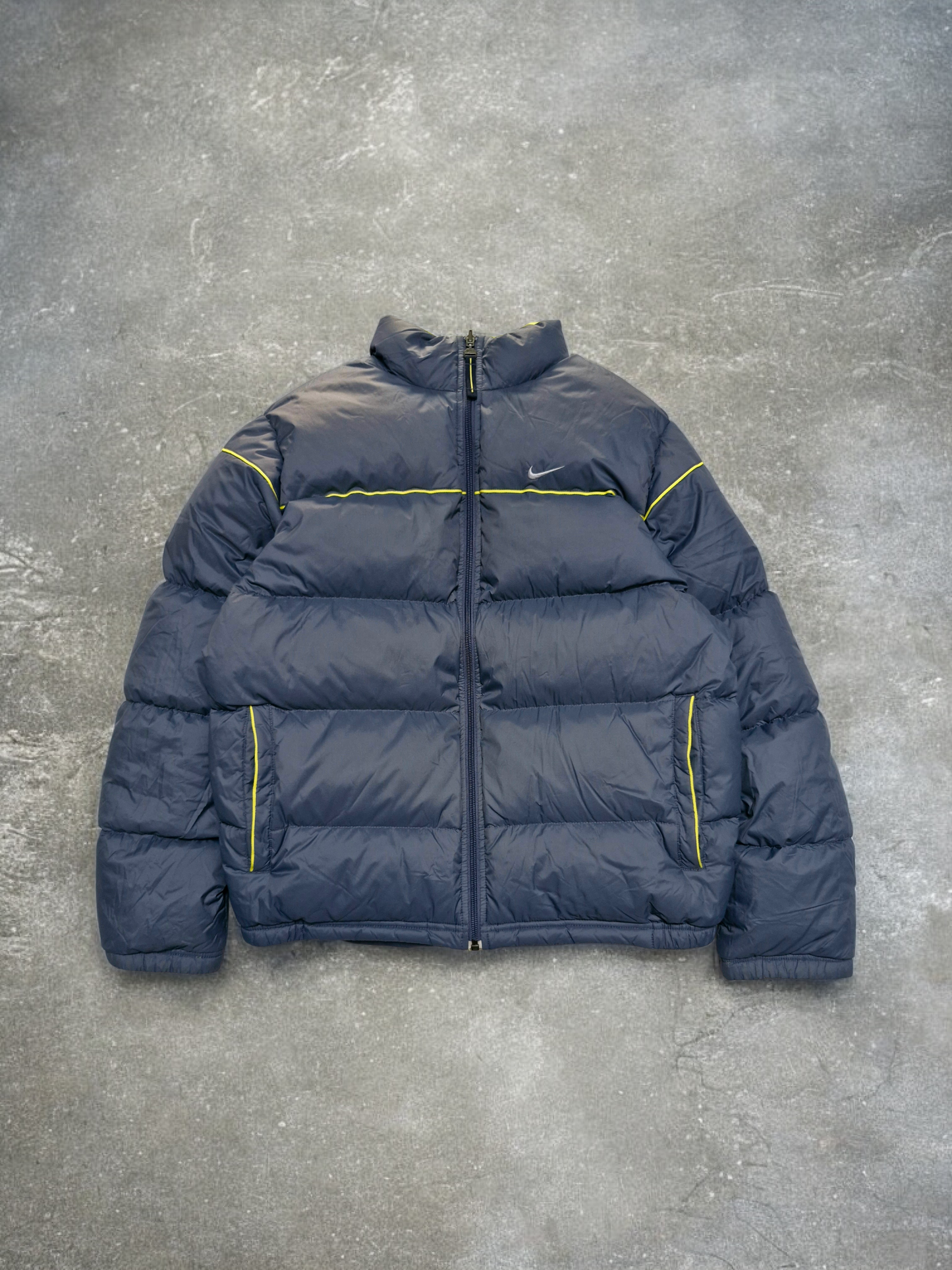 Nike Vintage Y2K Grey & Yellow Reversible Trim Lined Puffer Coat