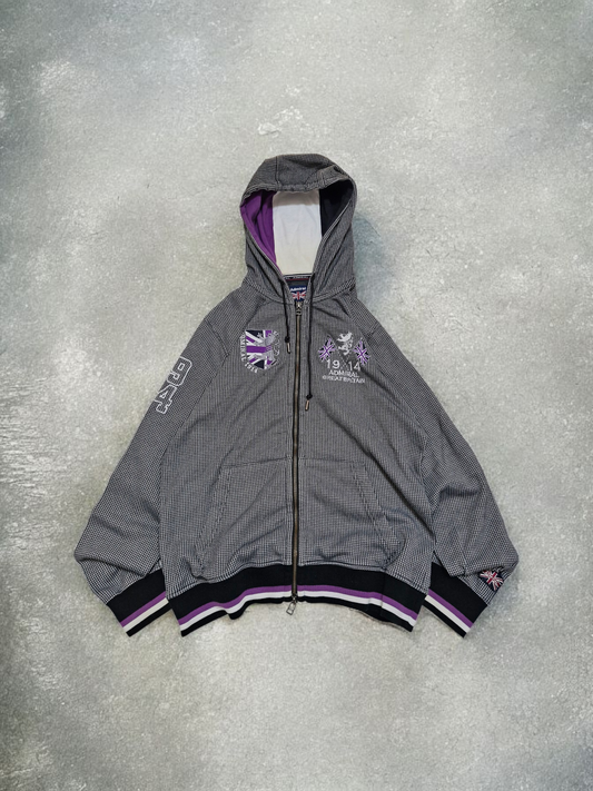 Admiral Vintage Archival Plaid Grey & Purple Zip Up Hoodie
