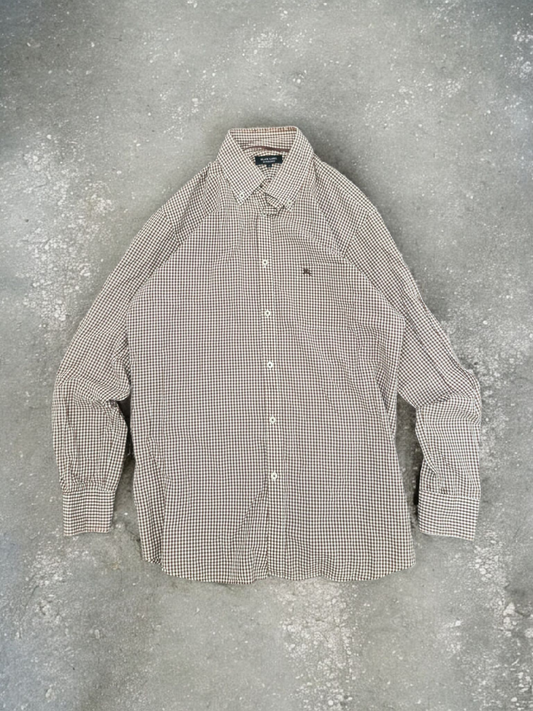 Burberry Vintage Black Label Brown Plaid Long Sleeve Shirt