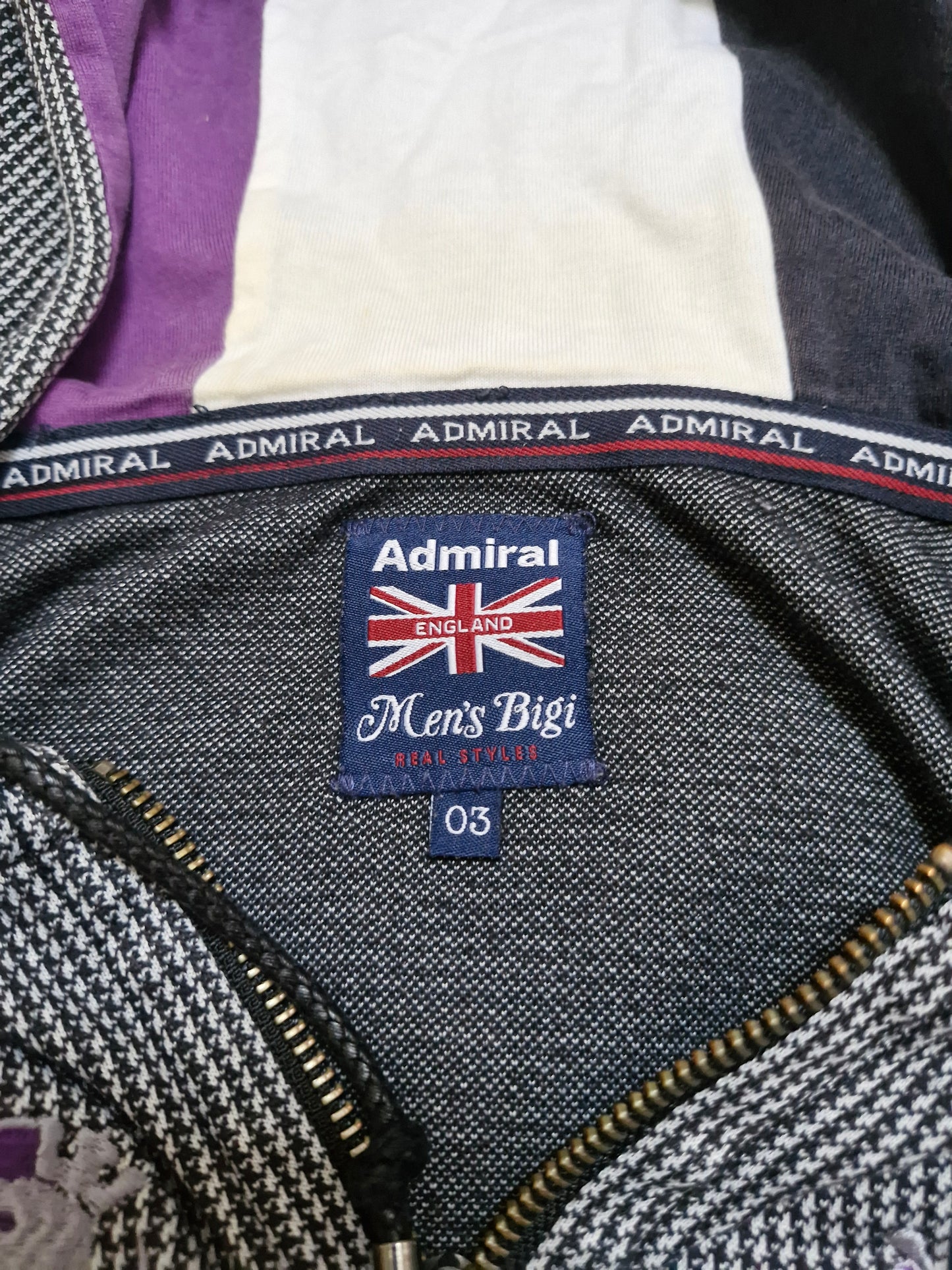 Admiral Vintage Archival Plaid Grey & Purple Zip Up Hoodie