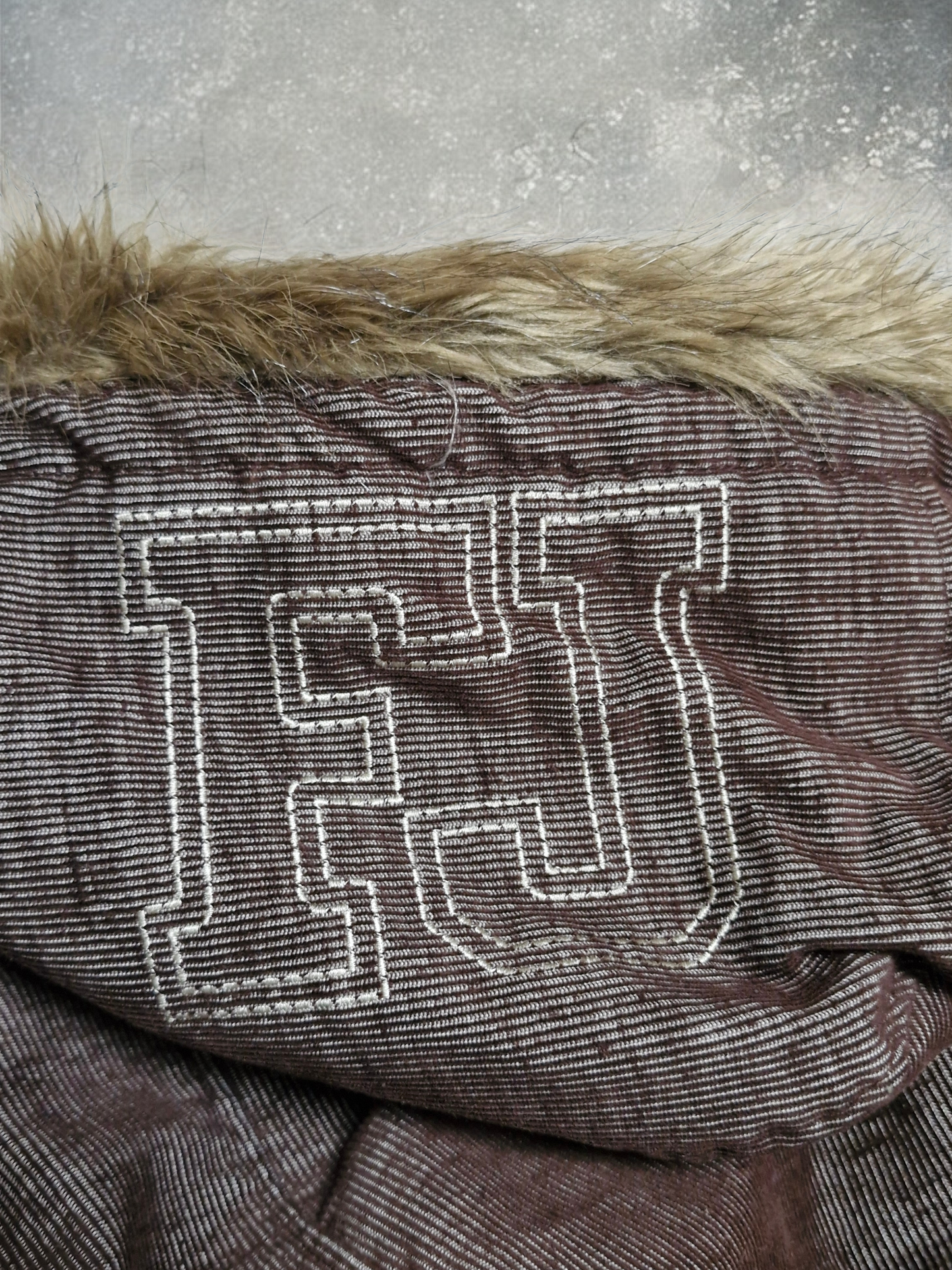 Vintage Funky Jack Fur Hood Fireman Clasp Brown Plaid Bomber Jacket