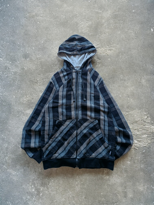 Vintage Stussy Grey Plaid Zip Hoodie | Y2K