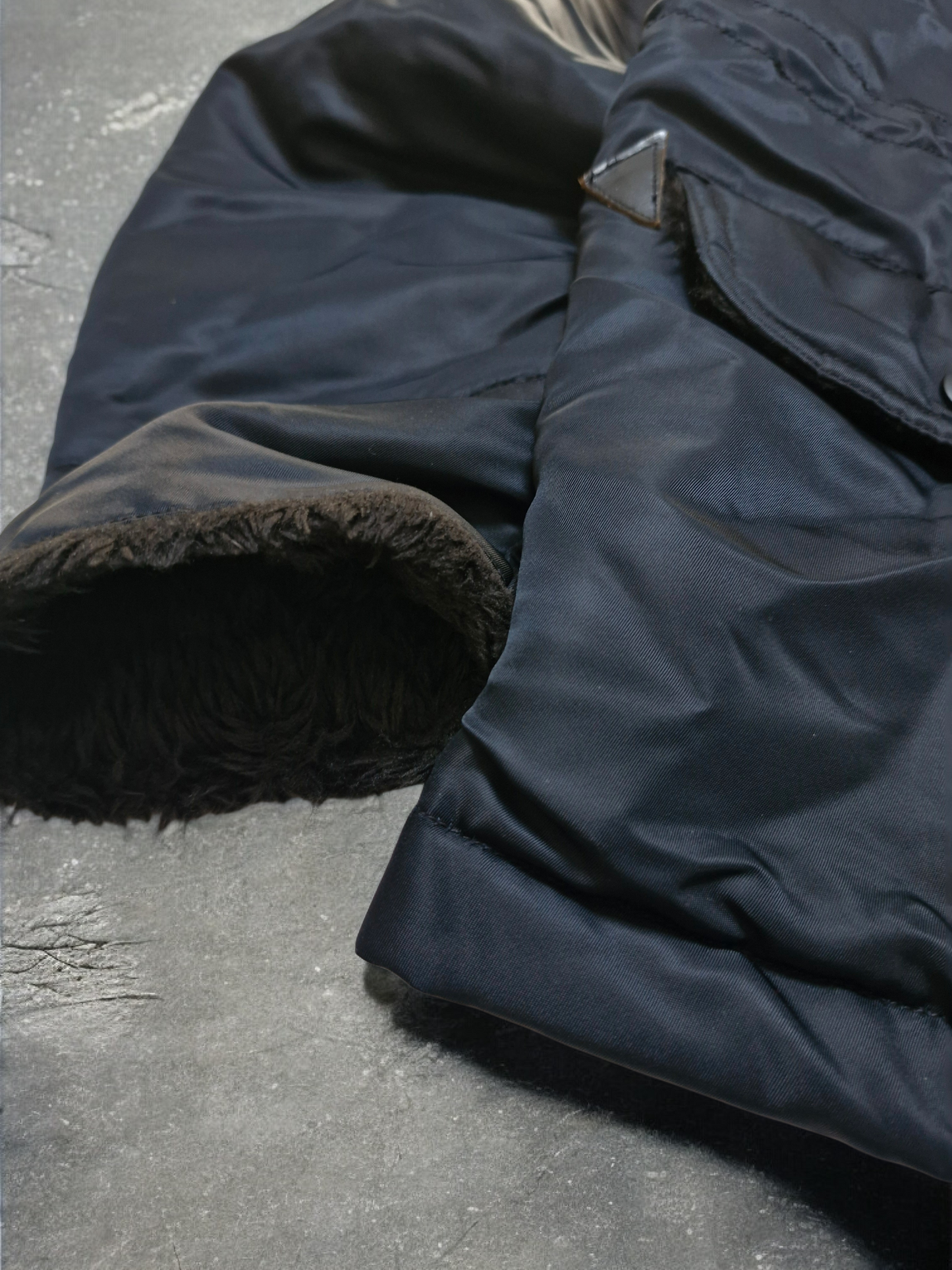 Vintage Black Fireman Metal Clasp Fur Lined Technical Quilted Bomber Jacket