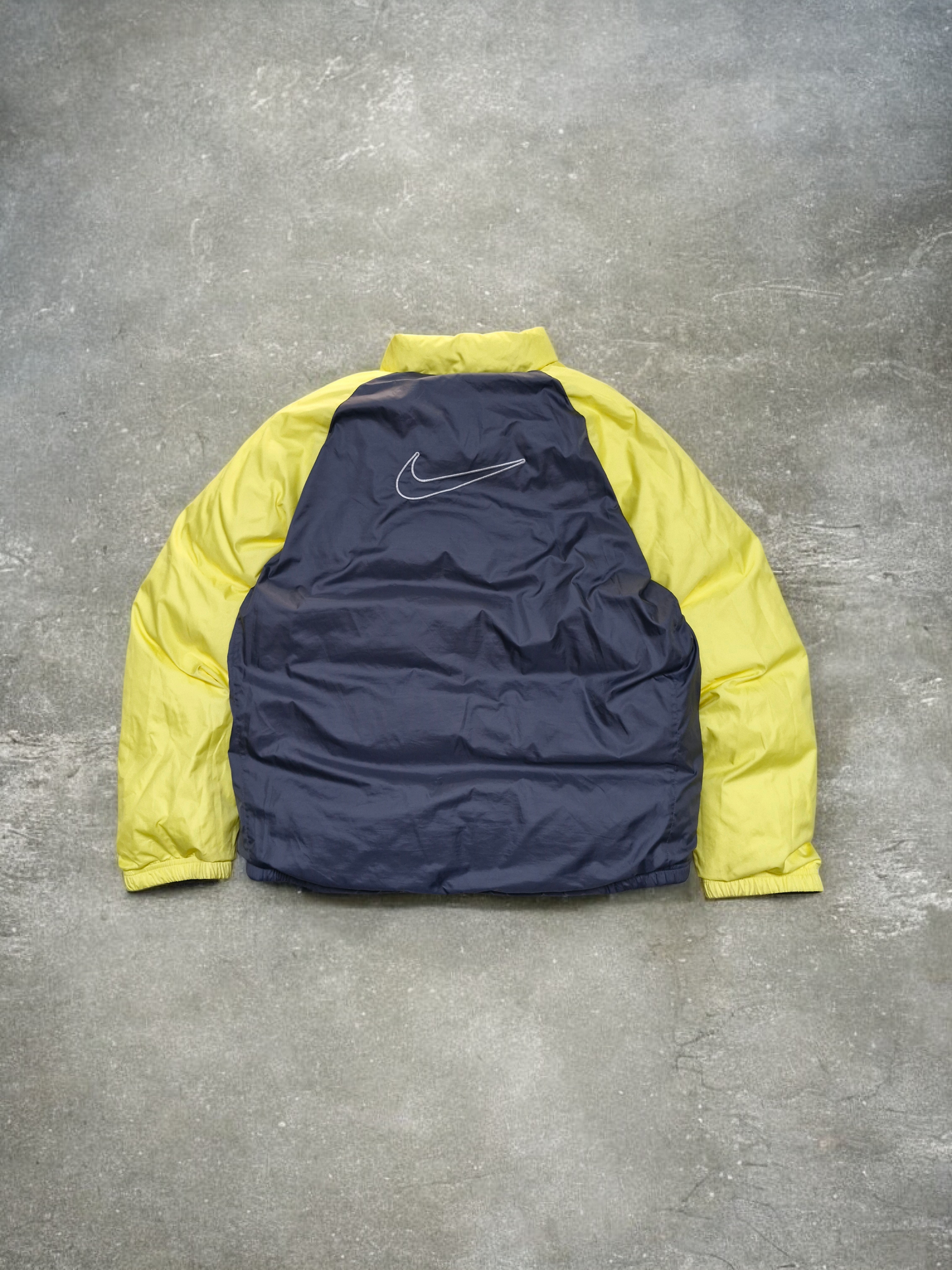 Nike Vintage Y2K Grey & Yellow Reversible Trim Lined Puffer Coat