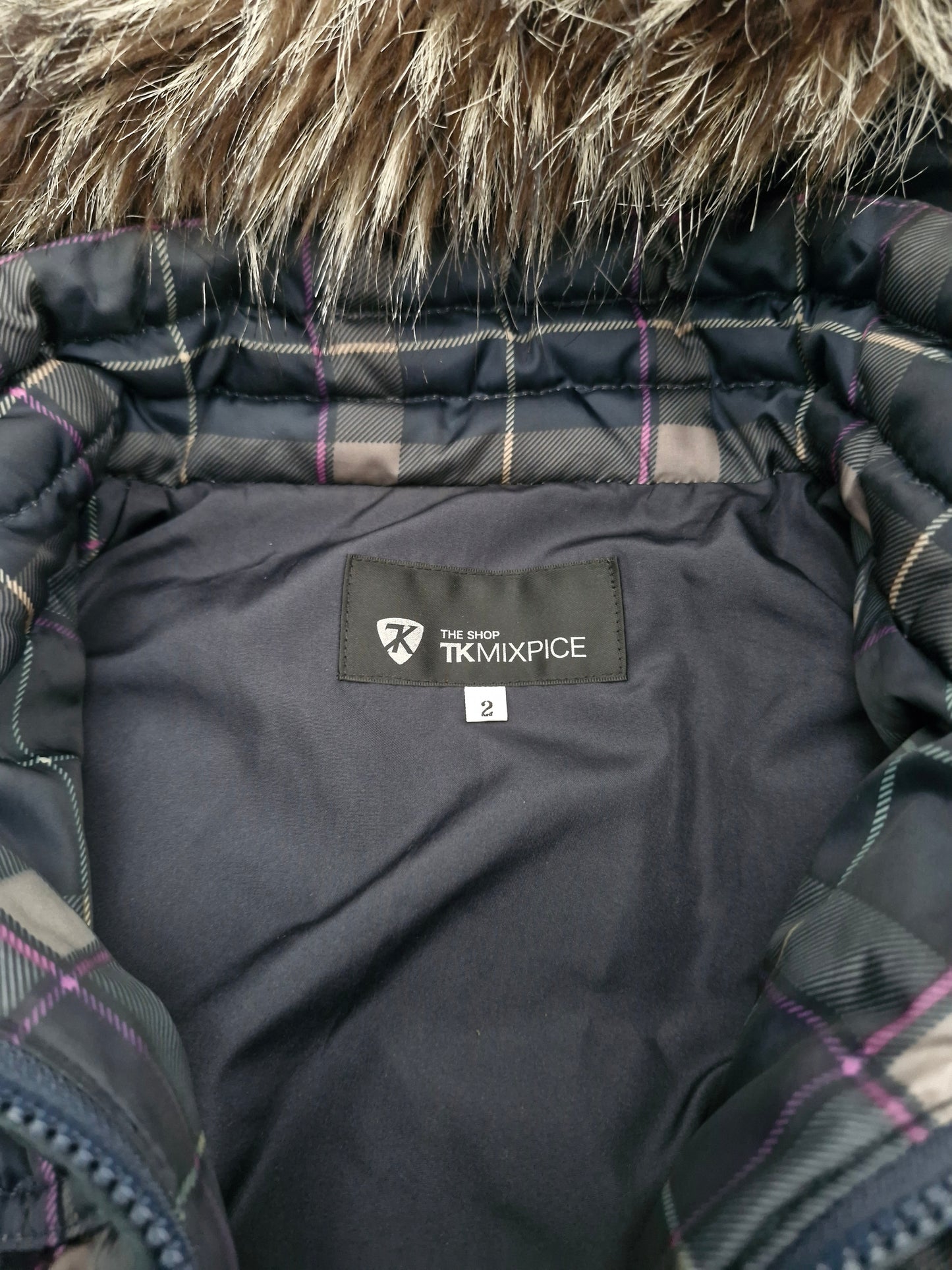 Japanese Plaid Fur Puffer Coat | Y2K