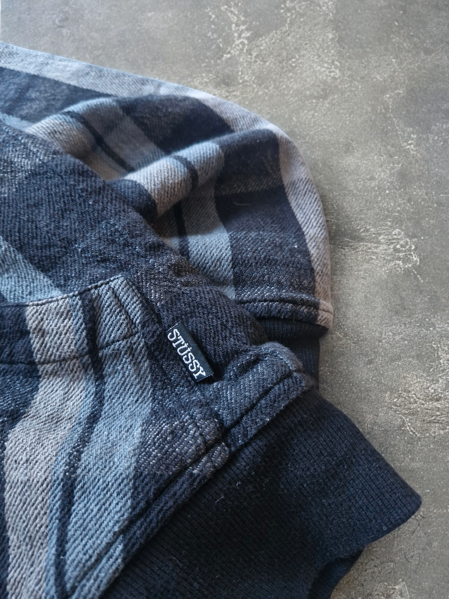 Vintage Stussy Grey Plaid Zip Hoodie | Y2K