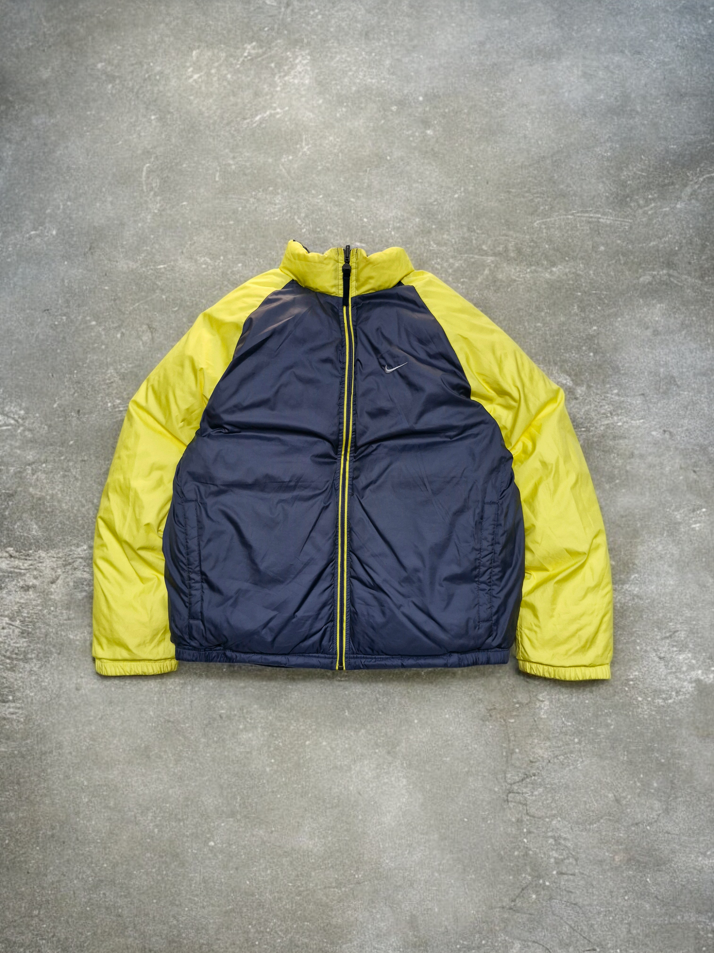 Nike Vintage Y2K Grey & Yellow Reversible Trim Lined Puffer Coat