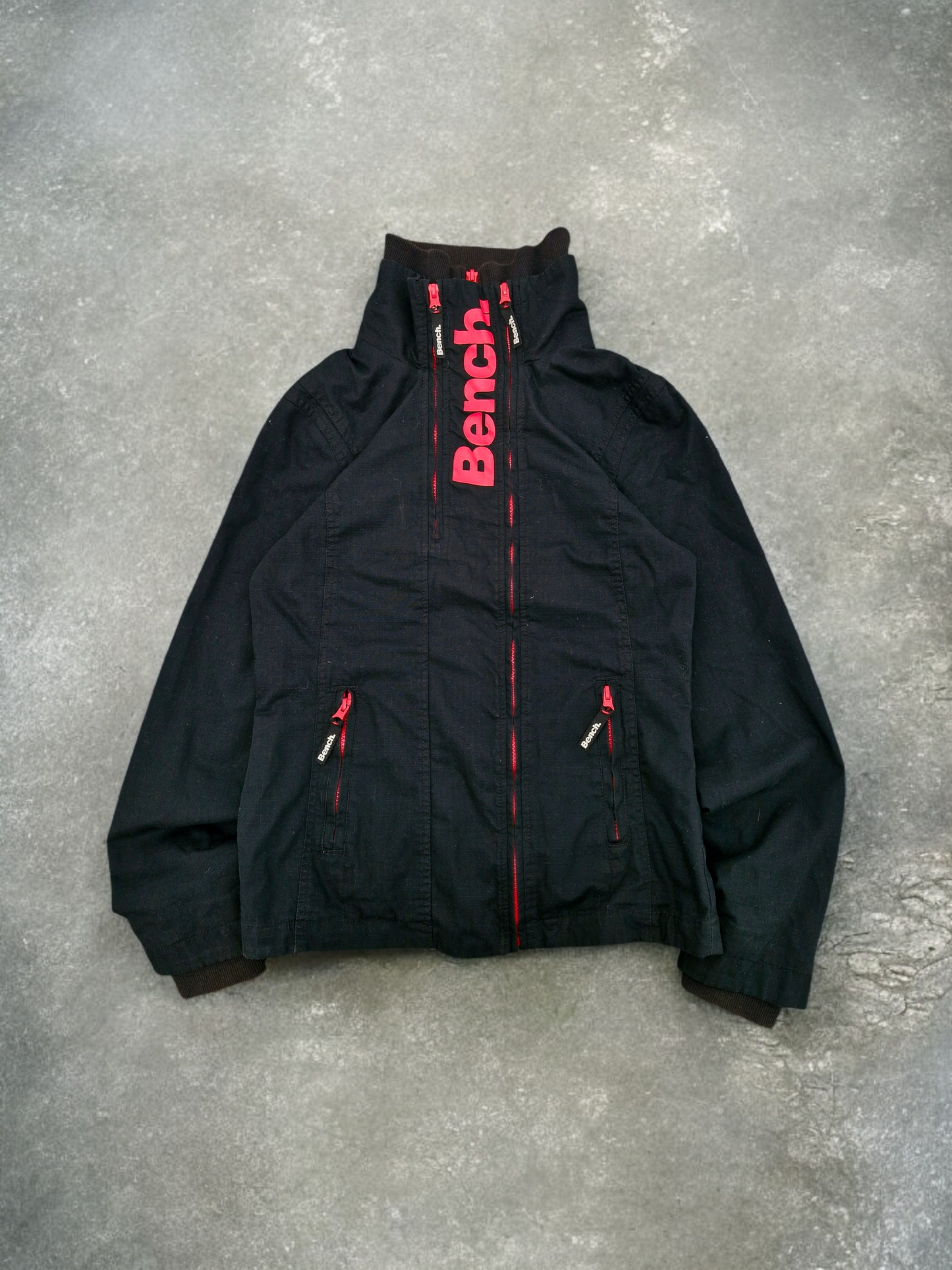 Bench Vintage Black & Red Double Zip Thermal Technical Jacket