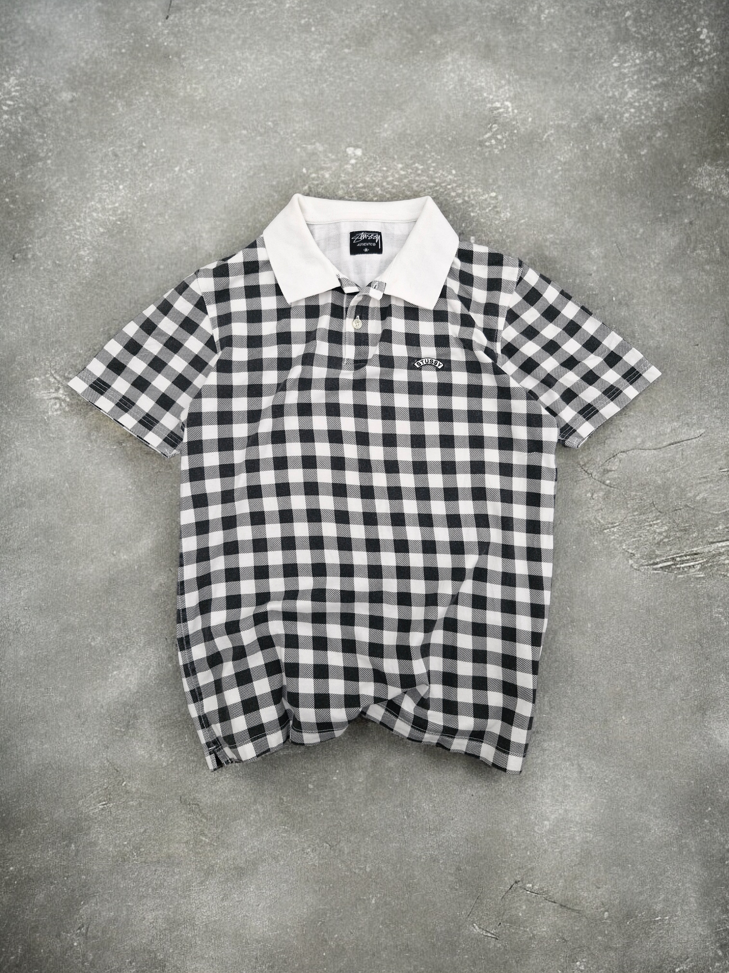 Stüssy Vintage Black & White Plaid Polo Shirt