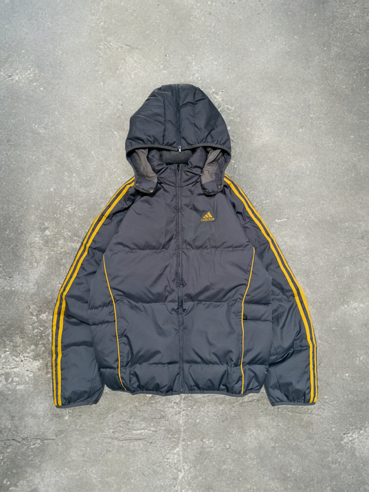 Adidas Vintage Y2K Grey & Yellow Trim Lined Technical Puffer Coat