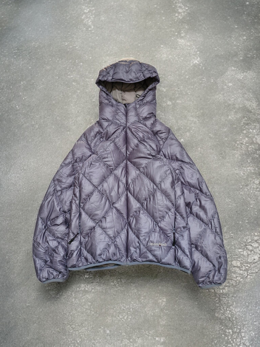 Montbell Vintage Lavendar Grey Diamond Stitch Down Fill Puffer Coat